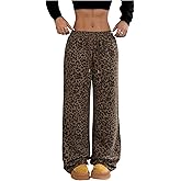 Floerns Women's Y2k Leopard Print Pants Drawstring Waist Wide Leg Loose Trousers