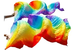 SNOWAQUA Belly Dance Faux Silk Veil Fans, 1 Pair (Left+Right) Faux Silk Bamboo Long Fans Veils, Handmade Belly Dance Dancing Silk Fans, Dance Performance