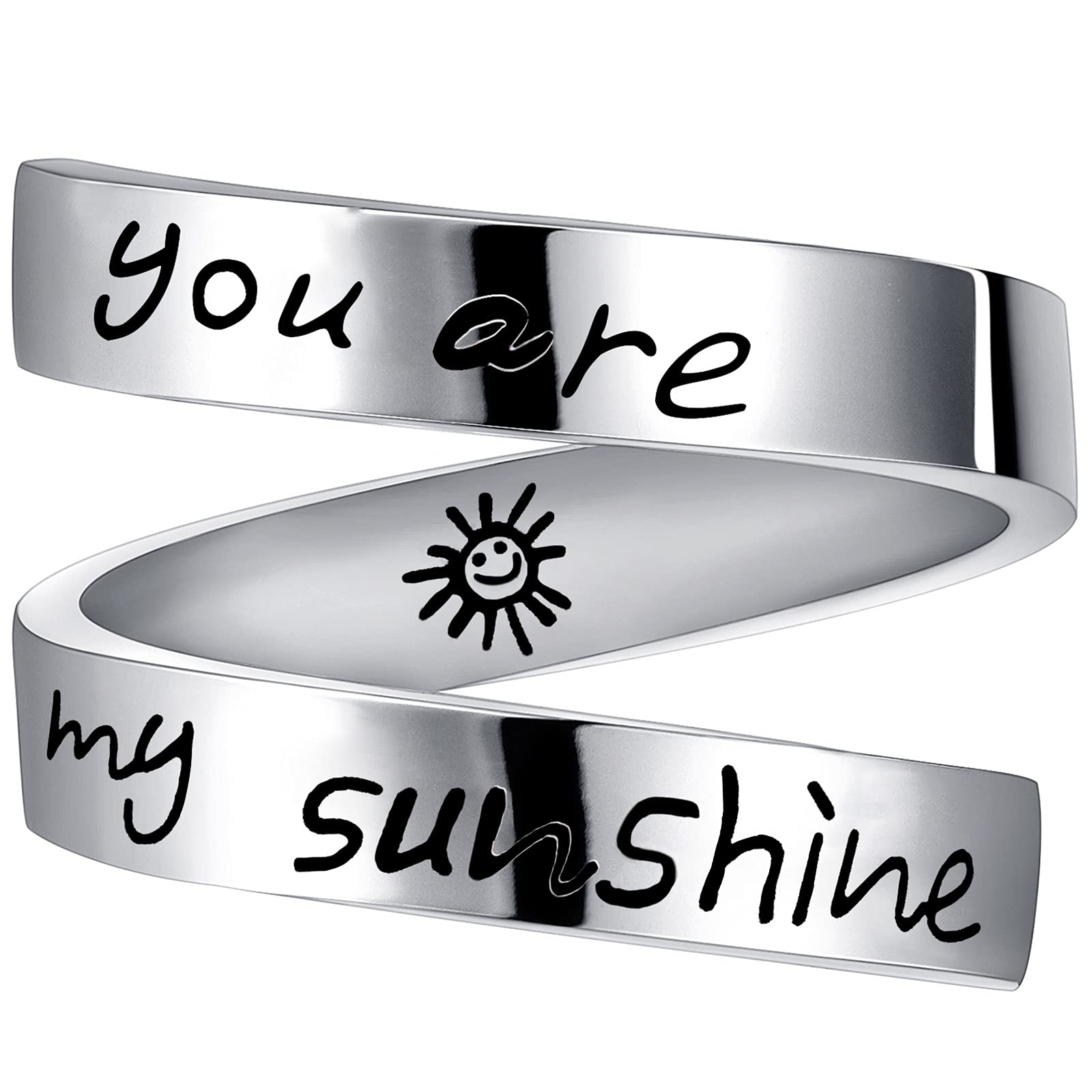 Chamqueen Inspirational Motivational Ring Stainless Steel Ring Personalized Engraved Ring Gift You Are My Sunshine