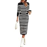 Glamaker 2 Piece Skirt Sets for Women 2026 Fall Fashion Striped Casual Sweater Dress Knit Lounge Travel Outfits Winter Cloth
