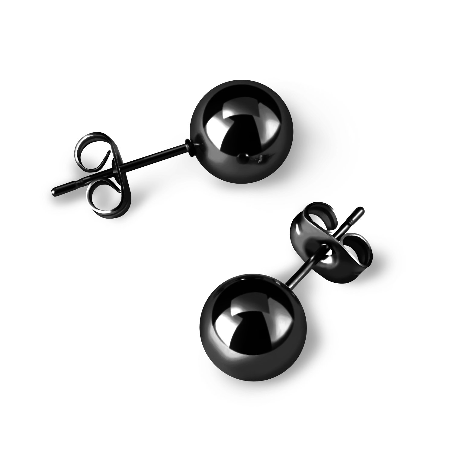 UHIBROS 316L Surgical Stainless Steel Round Ball Studs Earrings 5 Pair Set Assorted Sizes (Black)