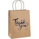 BagDream Brown Gift Bags 8x4.25x10.5 25Pcs Thank You Paper Gift Bags with Handles for Shopping, Wedding Birthday Party Favor, Retail, Merchandise, Business, Recycled Kraft Medium Paper Sacks