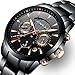 CRRJU Brand Men's Business Casual Chronograph Quartz Waterproof Wristwatch Black Stainless Steel Strap