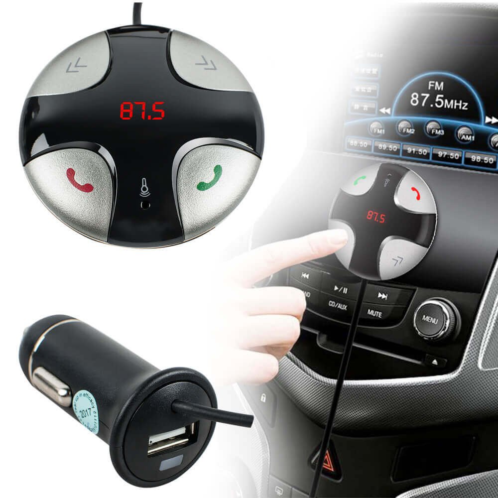 Enshey Transmetteur FM Bluetooth, Sans fil avec Support Magnétique Détachable et Chargeur USB Récepteur Stéréo de voiture Kits Voiture sans fil Audio Voiture Système stéréo – Noir