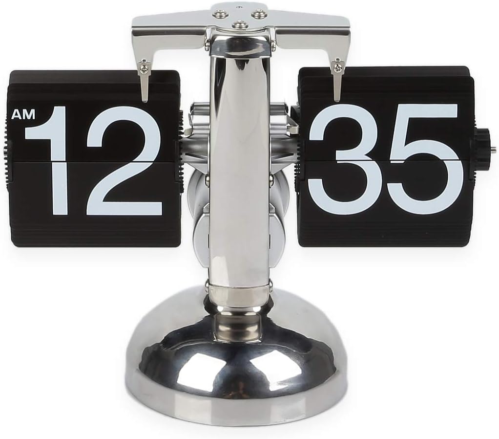 LeaningTech Retro Stainless Steel Small Scale Flip Down Clock, Desktop Home Table Internal Gear
