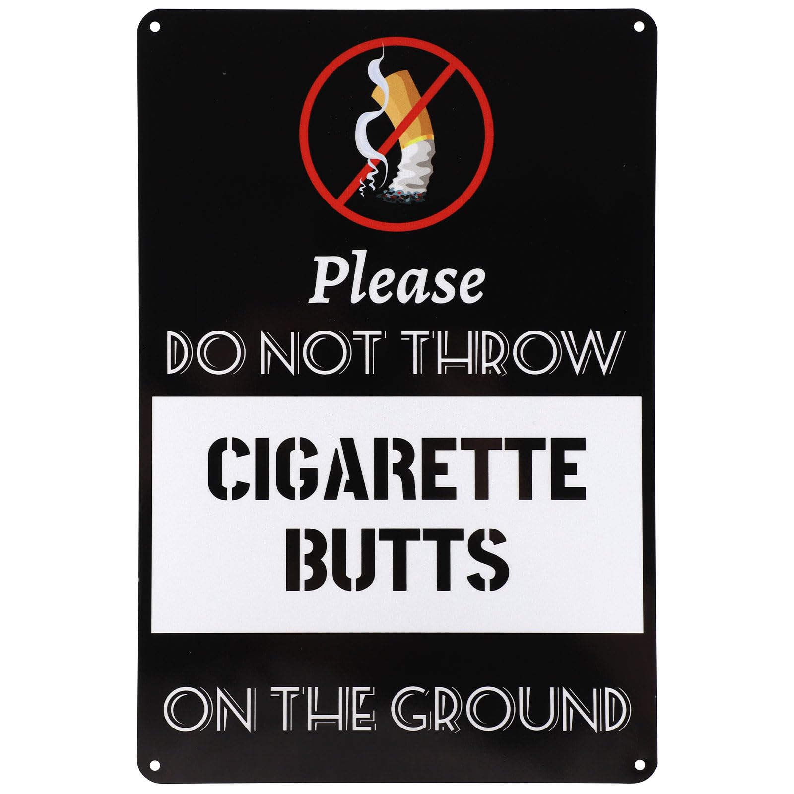 Please Do Not Throw Cigarette Butts On The Ground Sign, 11.81x7.87in Waterproof Aluminum Reflective Metal No Butts Sign for Outdoor Indoor Restaurant Garden Bathroom