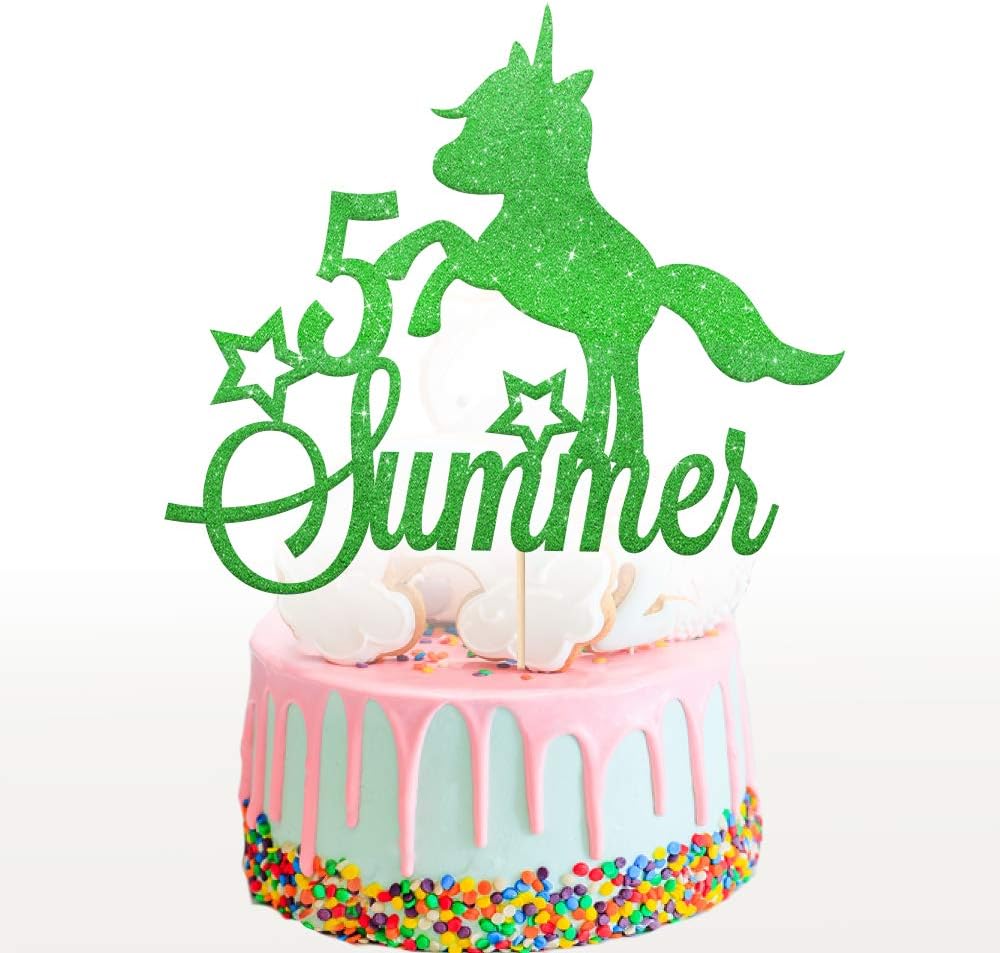 EDSG Personalised Unicorn Cake Topper | Customized Happy Birthday Cake Topper with Any Age and Name | Multicolour Glitter Party Decoration 1 3 5 7 9 13 (Green)
