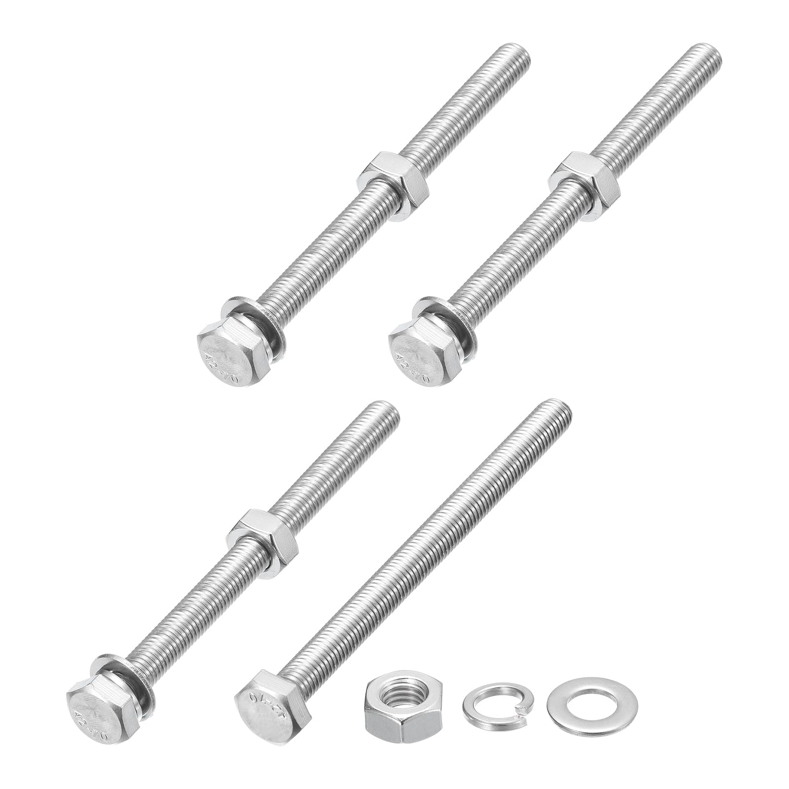 METALLIXITY Hex Head Screws Bolts, Nuts, Flat & Lock Washers Kits (M10-1.5x130mm) 4 Set, Stainless Steel Fully Threaded Machine Screws Bolt Set - for Home Appliance Equipment
