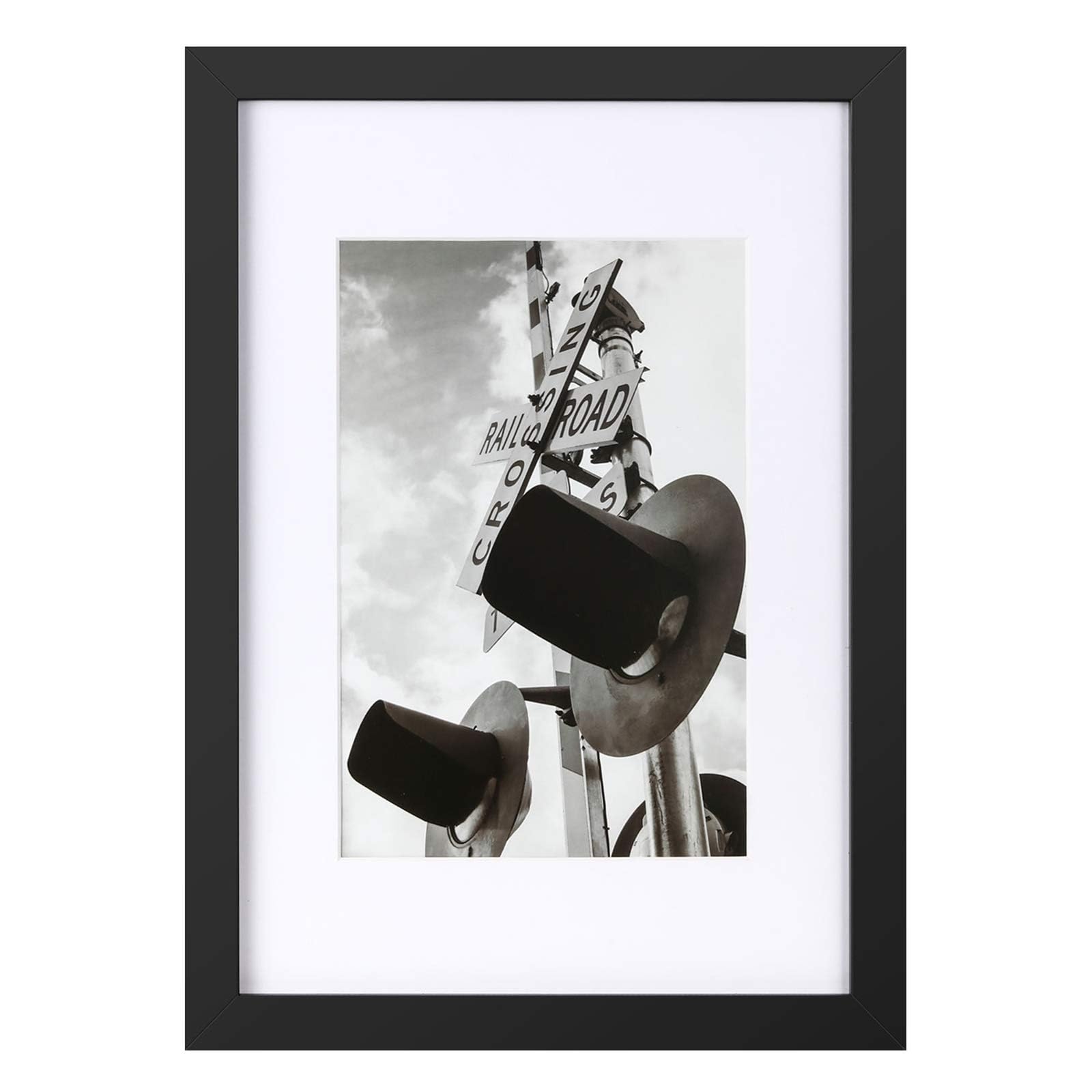 Photo 1 of ONE WALL Tempered Glass 9x13 Picture Frame with Mats for 6x9 Photo, Black Wood Frame for Wall and Tabletop - Mounting Hardware Included