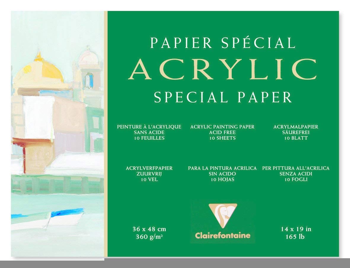 Clairefontaine - Ref 96498C - Acrylic Paper Pad (10 Sheets) - 36 x 48cm in Size, 360gsm Paper, Acid Free, pH Neutral - Suitable for Use With Acrylic & Gouache Paints