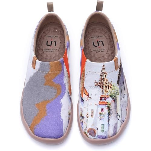 UIN Women's Lightweight Slip Ons Sneakers Fashion Flats French Lady Casual Art Painted Travel Shoes The Little Dress
