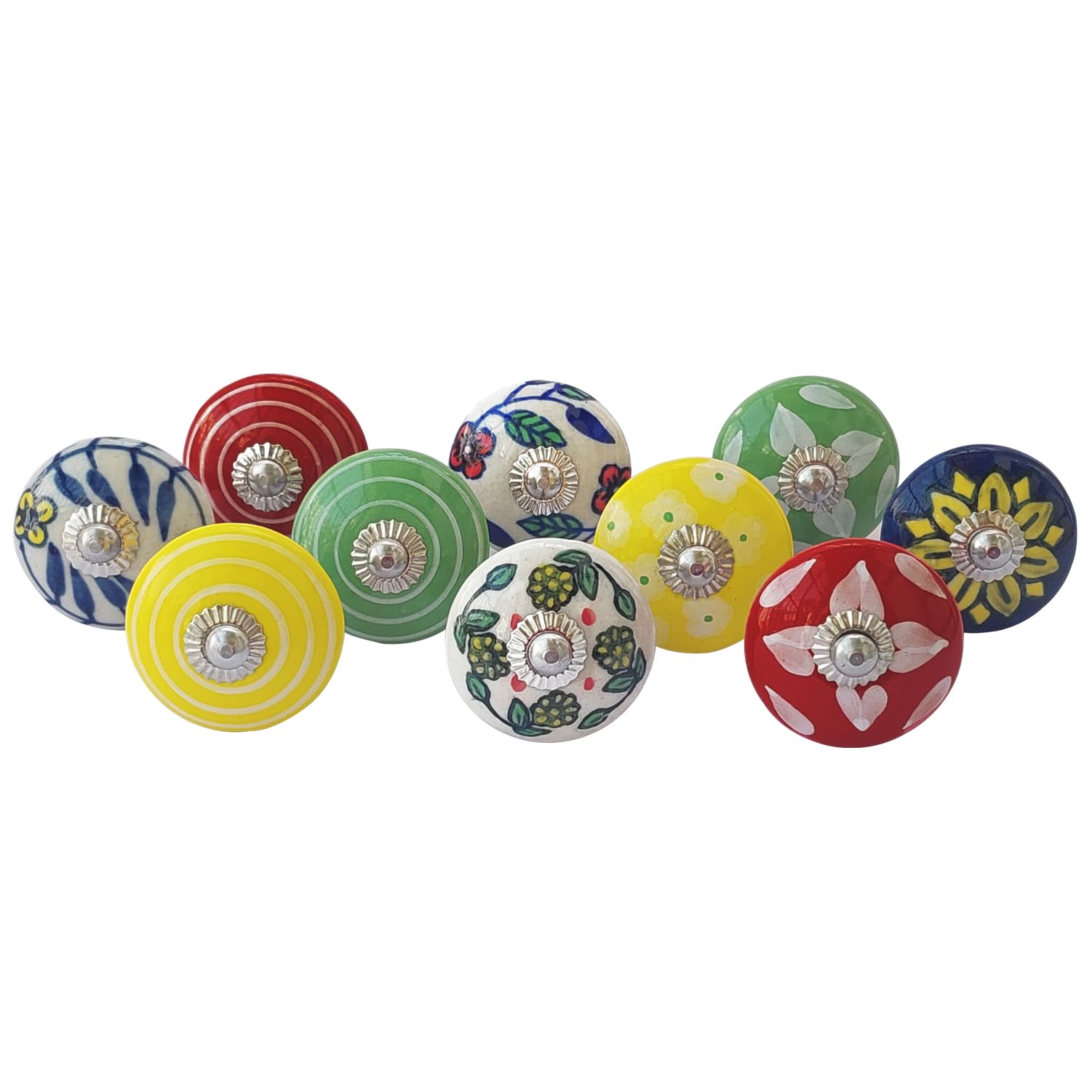 Royal Kraft Vintage Multicoloured Hand Painted Ceramic Knobs for Kitchen Cabinets, Doors, Drawers, Wardrobe, Closet, Set of 10, Sknob023