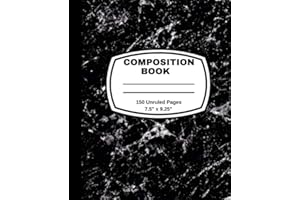 Composition Book; 150 Unruled Pages 7.5" x 9.25": Blank Unlined Notebook; Primary journal for Girls / Boys / Kids / School / Students / Teachers / Office; Black Marble Soft Durable Matte Cover