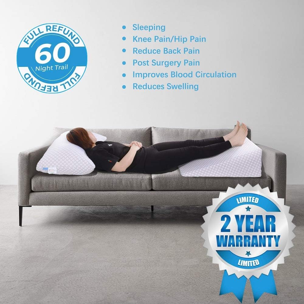 KUNPENG Bed Wedge Pillow, Memory Foam Wedge Reading Pillow & Acid Reflux Pillow for Sleeping, Pregnancy, Post Surgery, Leg Elevation - Triangle Pillow with Washable Cover 24x24x10 Inch: Home & Kitchen