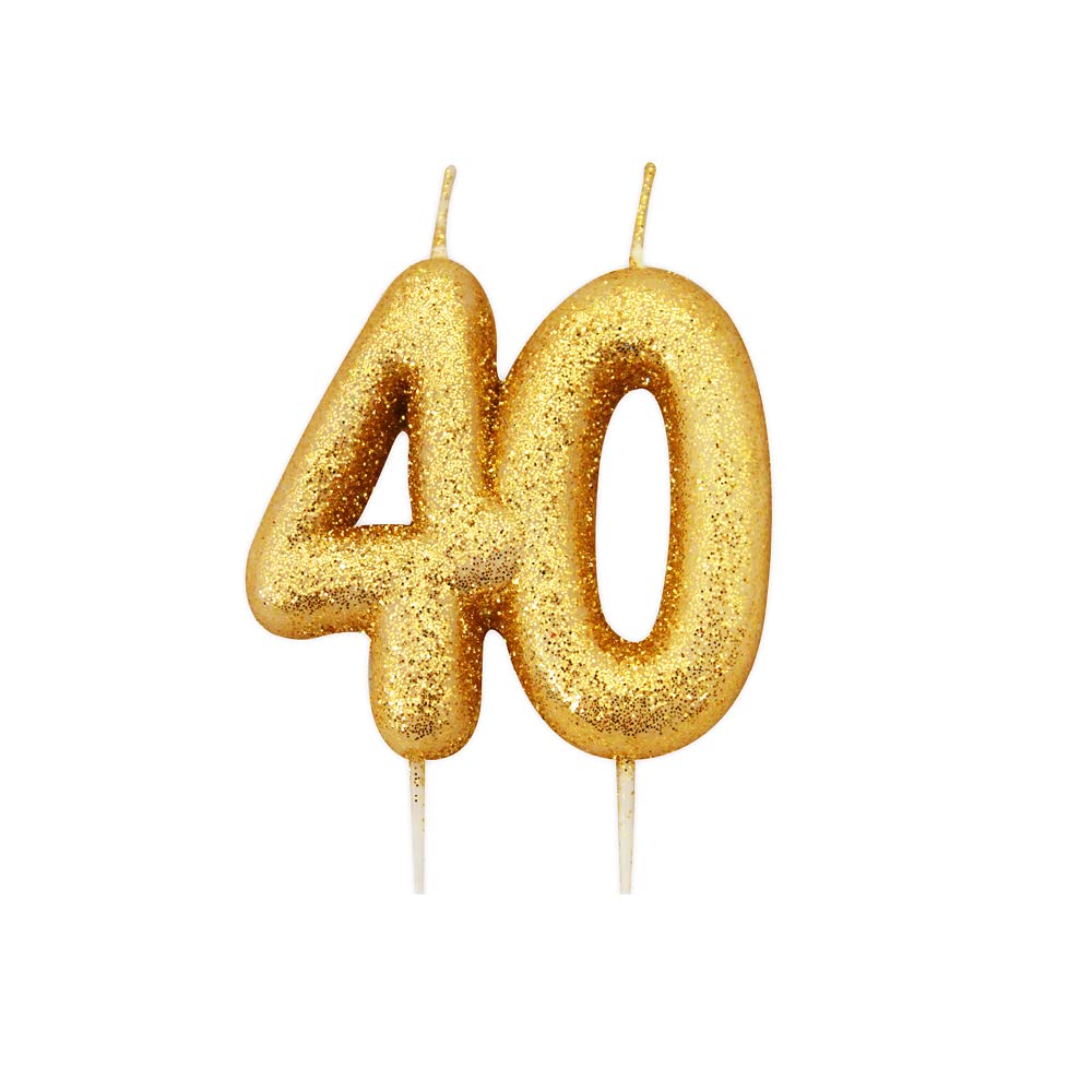 Anniversary House Elegant Gold Glitter 40th Birthday Candle - Premium Wax Number 40 Cake Topper for Anniversary, Party Decor & Milestone Celebrations - Shiny Metallic Sparkle Finish, 7cm Large