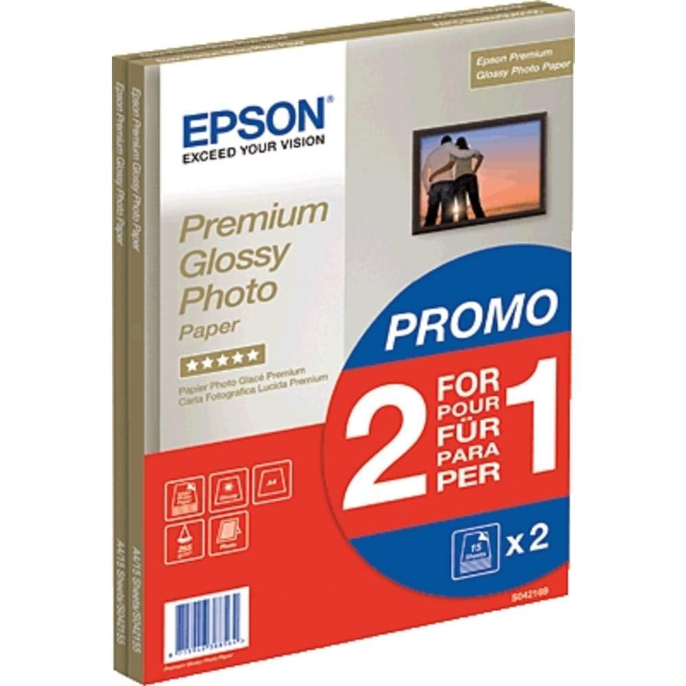 Epson Premium Glossy Photo A4 Paper 2-for-1 (Pack of 15 + 15 Free) C13S042169, White