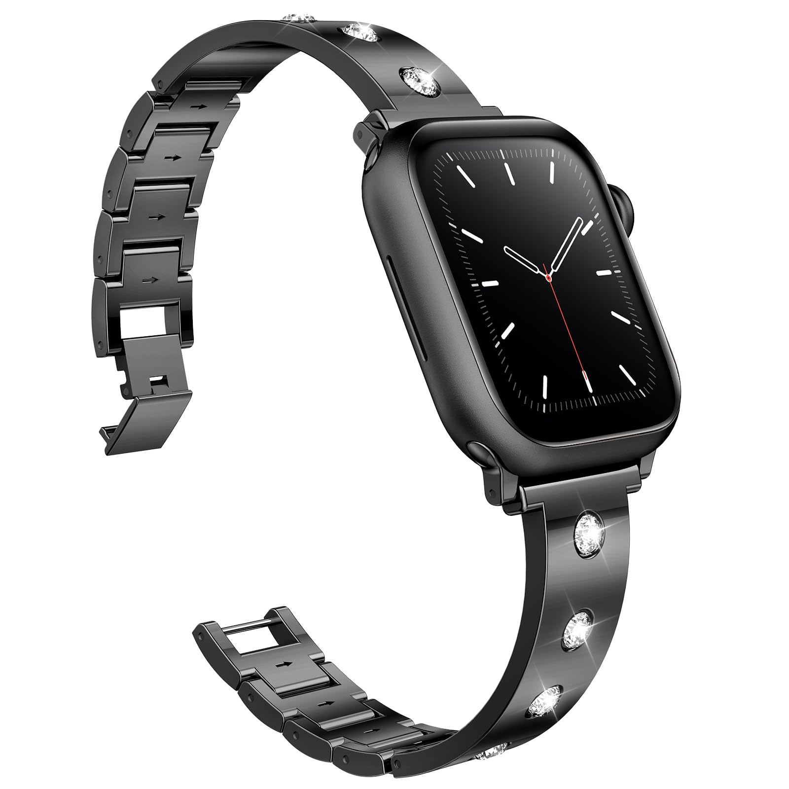 Mosonio Jewelry Bracelet Bands Compatible with Apple Watch Band 46mm 45mm 44mm 49mm 42mm for Women, Cute and Stylish FULL Diamond Strap for iWatch Series 11 10 9 8 7 6 5 4 3 2 1 SE Ultra (Black)