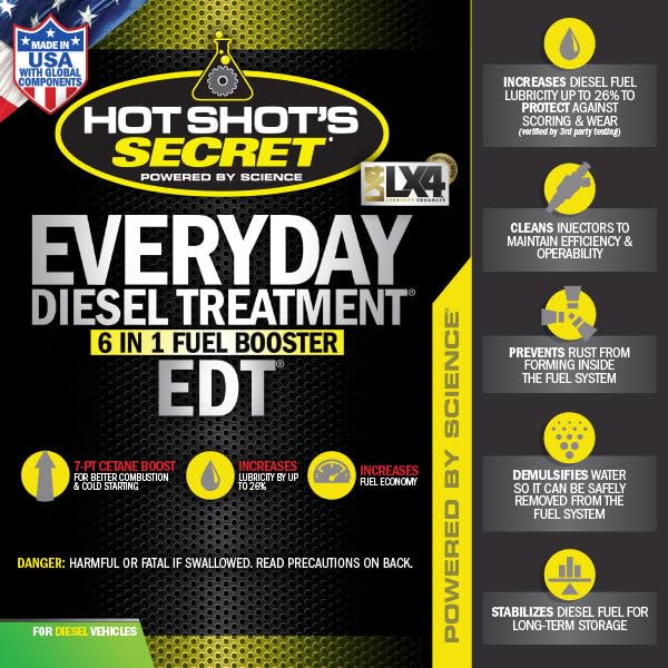 HOT SHOT’S SECRET EVERYDAY DIESEL TREATMENT 32OZ, 6-IN-1 DIESEL ADDITIVE – INJECTOR CLEANER, FUEL SYSTEM CLEANER, FUEL ADDITIVE BOOSTS CETANE