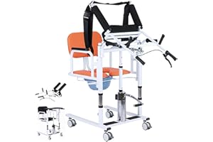 5 in 1 Patient Lift Transfer Chair for Elderly and Home,Portable Adjustable Height Footrest Hydraulic Lift Nursing Wheelchair
