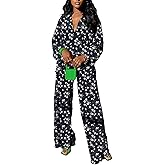 kaimimei Casual 2 Piece Outfit for Women - Linen Long Sleeve Button Down Shirt + Flare Pleated Wide Leg Pants Sets Streetwear