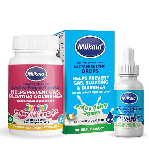 Milkaid Junior Lactase Enzyme Chewable Tablets Lactase Drops for ...