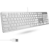 Macally Ultra-Slim USB Wired Keyboard with Number Keypad for Apple Mac Pro, MacBook Pro/Air, iMac, Mac Mini, Laptop Computers