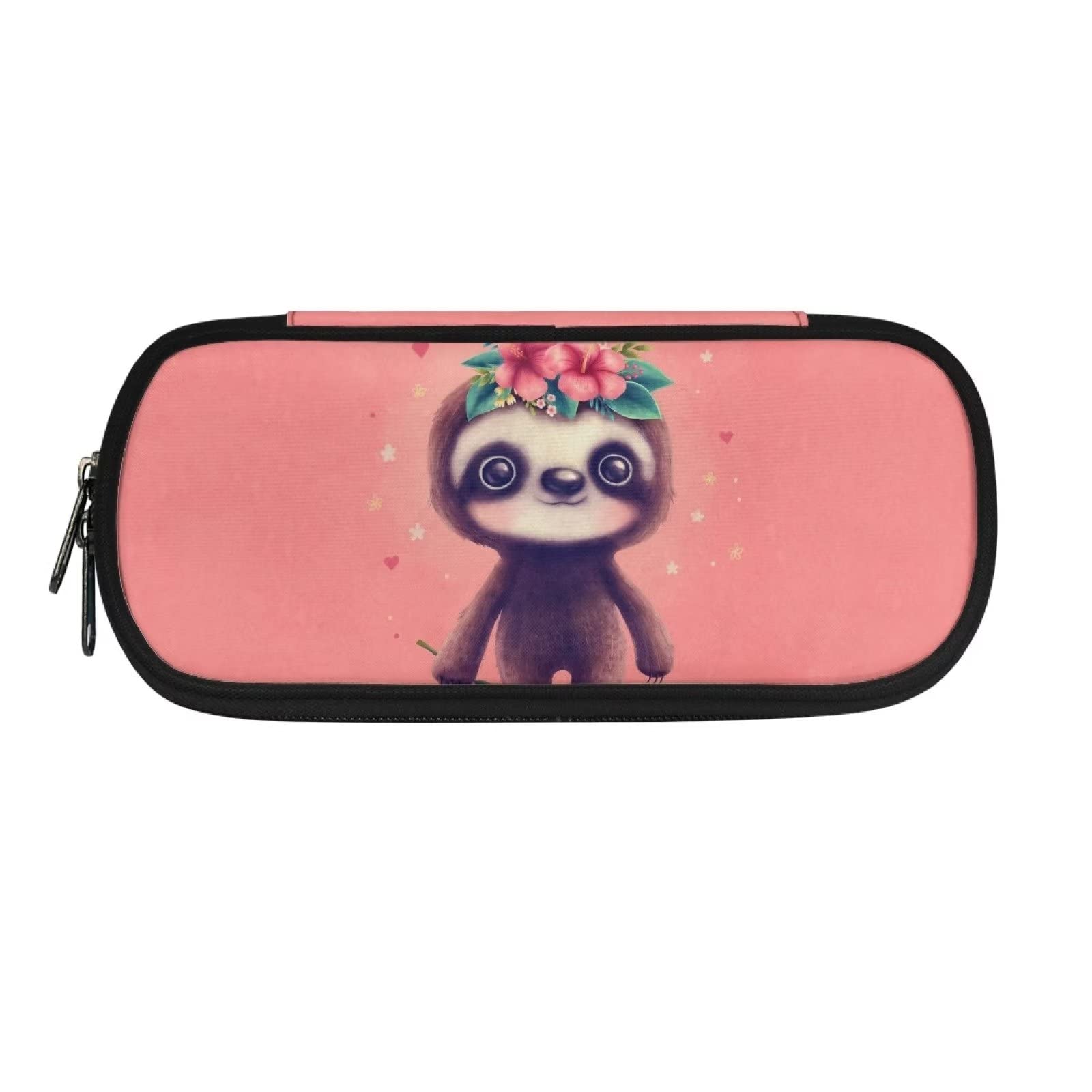 Showudesigns Flower Sloth Pencil Bag for Girls Pencil Cases Lightweight Pens Holders Bags Large Capacity Back to School Pencil Box Organizer Pink Purse
