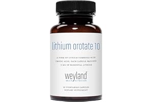 Weyland Brain Nutrition: Lithium Orotate 10mg (1 Bottle), 60 Vegetarian Capsules, Lithium Supplement Supports Healthy Mood, Behavior, Memory and Wellness