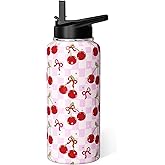 Cherry Water Bottle 32oz Insulated Stainless Steel Thermoses Sports Bottles Cup with Handle and Flip Straw Cherry Gifts Stuff for Girls Women