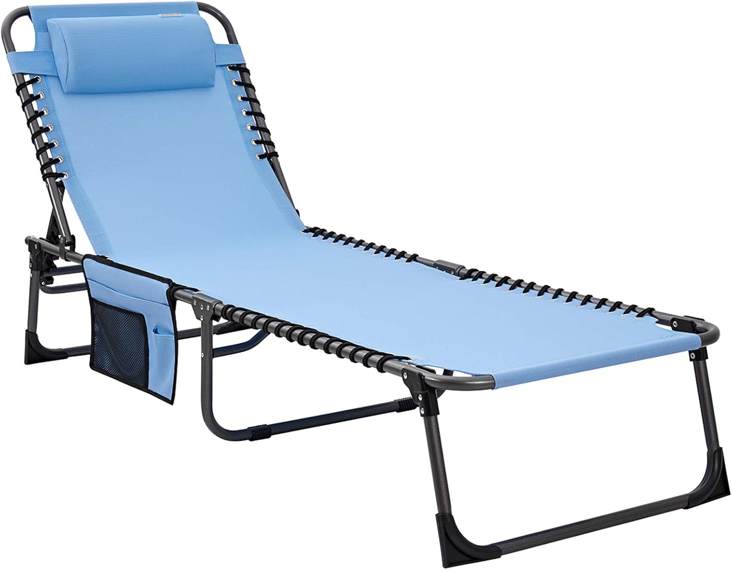 #WEJOY Folding Chaise Lounge Chair Adjustable Reclining Patio Lawn Chair Camping Sleeping Bed with Pillow & Side Pocket, for Beach Yard Outdoor Pool Sunbathing: Kitchen & Dining