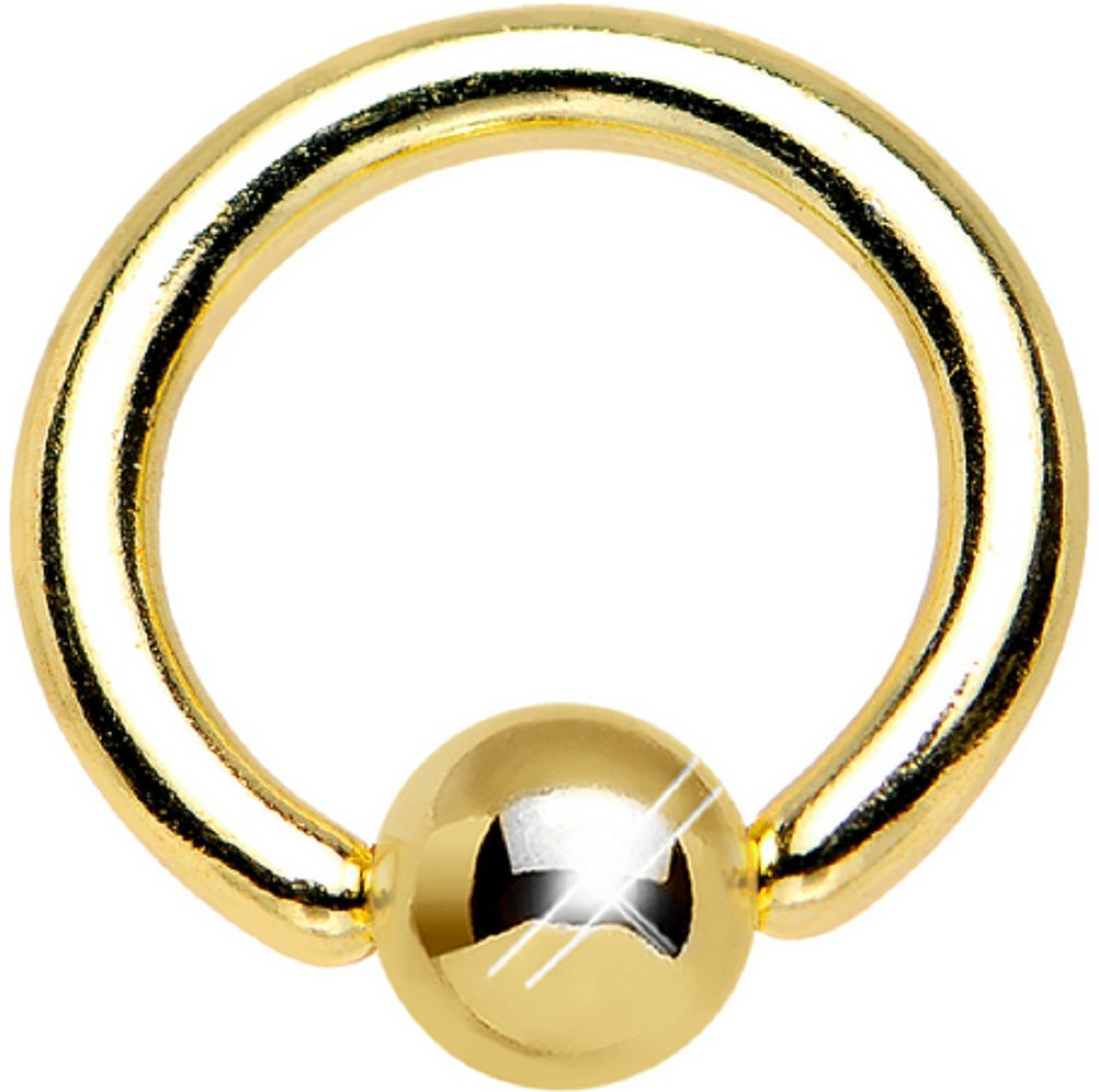 PiercedOff Gold tone IP over 316L Surgical Steel BCR - Thickness 16GA (1.2mm) / Diameter 8mm / Ball Size 3mm