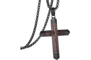 GTMJ Cross Necklace for Men -Stainless Steel & Wood Adjustable Box Chain 24-26in, Spiritual Jewelry Gift for Him, Everyday Wear