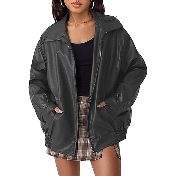 Bakyarder Womens Oversized Y2K Faux Leather Jackets Vintage Plus