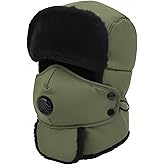 Winter Trapper Hat for Men & Women, Trooper Hunting Russian Fur Hat with Ear Flap & Mask Aviator Ushanka for Cold Weather