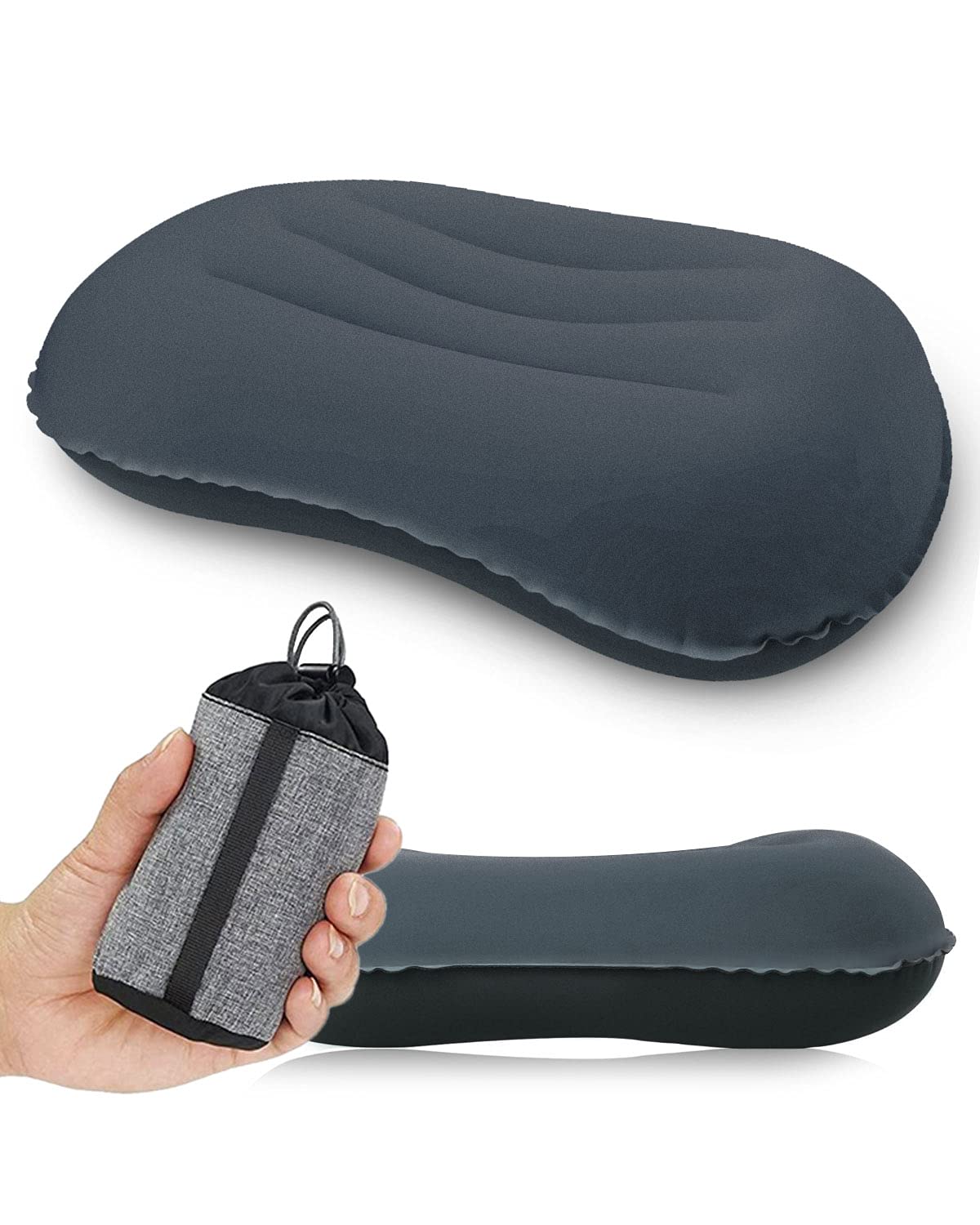 Rantizon Ultralight Camping Pillow, Compressible, Compact,Comfortable, Ergonomic Inflatable Travel Pillow with Storage Bag, for Neck & Lumbar Support,3.5 oz,Orange Small Pillow, Grey