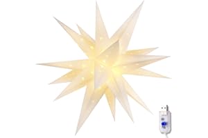 BNDITEU 18" Moravian Star Outdoor Light, Waterproof 3D Easter Decor Lamp with Timer Function, White Led Hanging Star Lantern for Holiday Porch Room Party Decoration(USB)