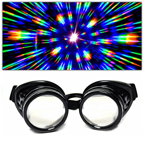 GloFX Black Diffraction Goggles Steampunk Cyber Rave Gothic