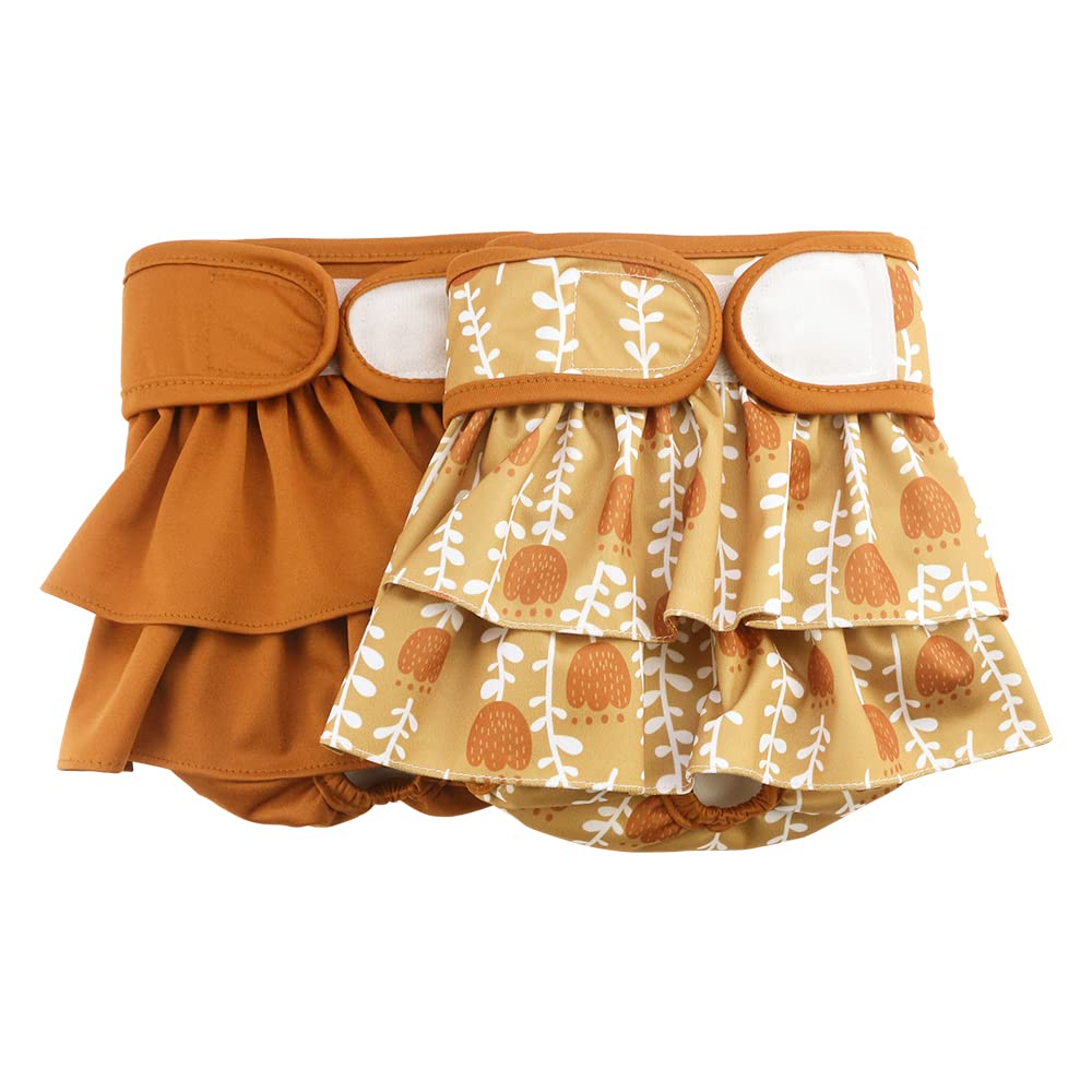 Hisprout Female Dog Diaper Reusable Washable Nappies Durable Doggie Diapers Pants(L,Brown Flower)
