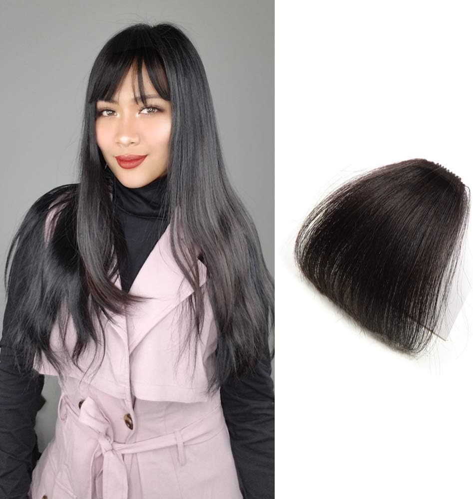 Shinon Hair Extension Bangs 10A Human Hair Bangs Clip for Women(1B,Black color)
