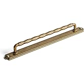 Goo-Ki 7.6 Inch(192mm) Antique Brass Cabinet Pull Handles with Ribbed Edge Backplate, 2 Packed Zinc Alloy Hardware for Kitche