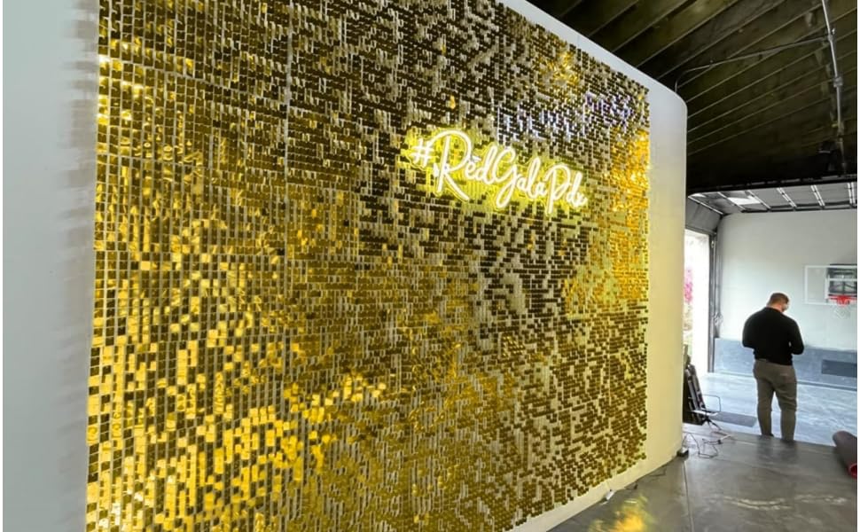 AM ANNA Gold Shimmer Wall Backdrop for Party, Gold Sequin Backdrop,Gold Glitter Wall Backdrop 30 Pieces,Square Glitter Wall Panels Shimmer Backdrop Valentine's Day Decoration, Birthdays, Weddings