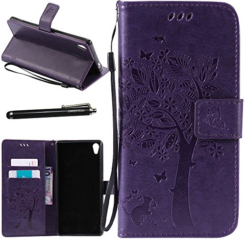 Sony Xperia XA Ultra Case, Linkertech [Kickstand Feature] PU Leather Wallet Flip Pouch Case Cover with Wrist Strap & Card Slots for Sony Xperia XA Ultra (Purple)