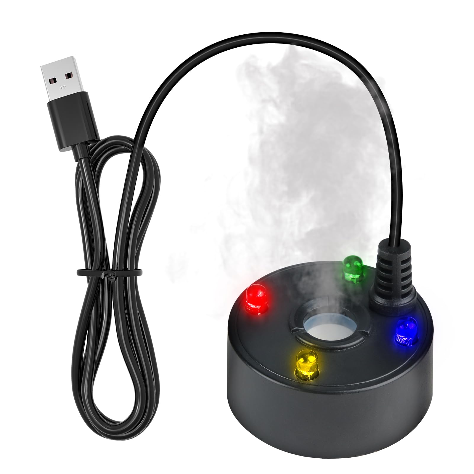 Duluok Mist Maker, 5W Ultrasonic Water Fog Machine LED 4 Color Fountain Pond Fog Atomizer Mini Mist Fogger for Christmas Party Garden Pond Rockery Yard