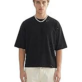 Men’s Heavyweight Boxy Oversized T Shirt, Drop Shoulder Distressed Streetwear Tee, 100% Cotton Short Fit Vintage Style