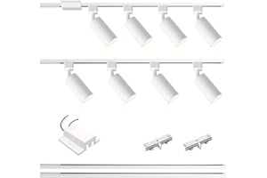 LRAEMXG 8-Light LED Track Lighting Kit with 6.6FT H Type Track Lighting Rails and Floating Canopy Connector, Modern Kitchen GU10 Track Lighting Fixtures Ceiling Spot Light, White (No Bulbs)