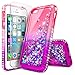 iPhone 5S Case, iPhone SE/iPhone 5 Case w/[Tempered Glass Screen Protector], NageBee Glitter Liquid Quicksand Waterfall Floating Flowing Sparkle Shiny Bling Diamond Girls Cute Case -Pink/Purple