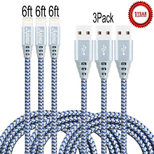 Aplenta 3 Pack 6FT Lightning USB Cable Syncing and Charging Cable Cord for iPhone 7 7 plus,6s 6s plus 6s 6,5s 5c 5,iPad Mini, Air,iPad5,iPod.(Gray Blue)