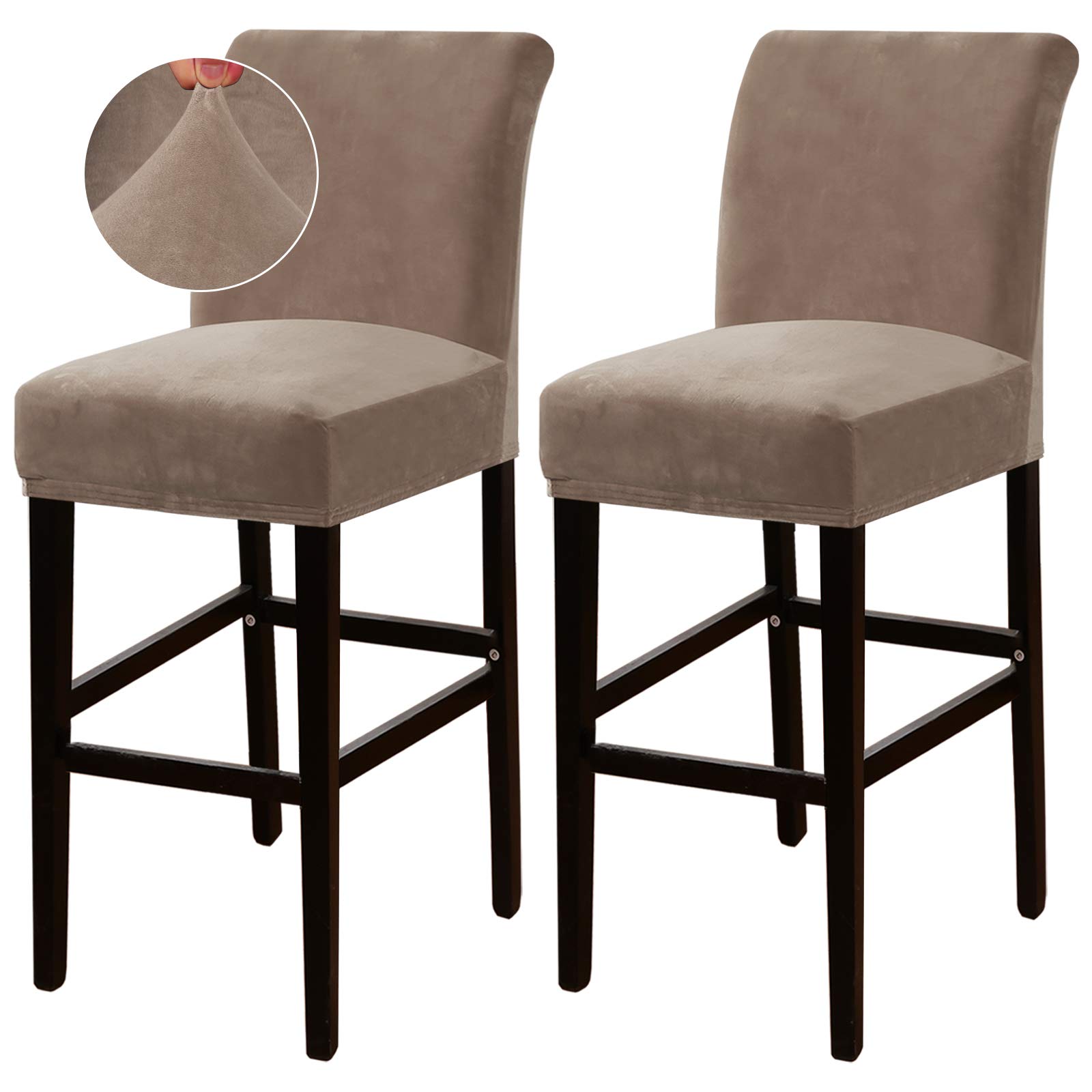 Photo 1 of Turquoize Bar Stool Covers 2 Pack Bar Stool Covers with Backs Barstool Covers Velvet Bar Stool Seat Covers Slipcover Pub Counter Stool High Back Chair Covers, Thick Soft Modern Style, Taupe, 2