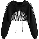 SweatyRocks Women's Casual Solid Cut Out Front Long Sleeve Pullover Crop Top Sweatshirt