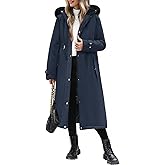 Wiepux Long Winter Puffer Coat for Women Warm Winter Faux Fur Jacket with Detachable Hood Maxi Length Zipper Outerwear